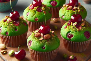 Les muffins aux pistaches et aux cerises